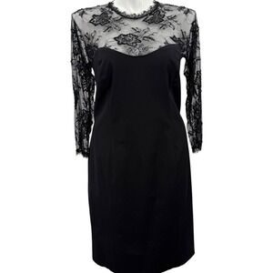 Tadashi Shoji Black Lace Long Sleeve Sheath Cocktail Party Dress‎ Size 16 NWT